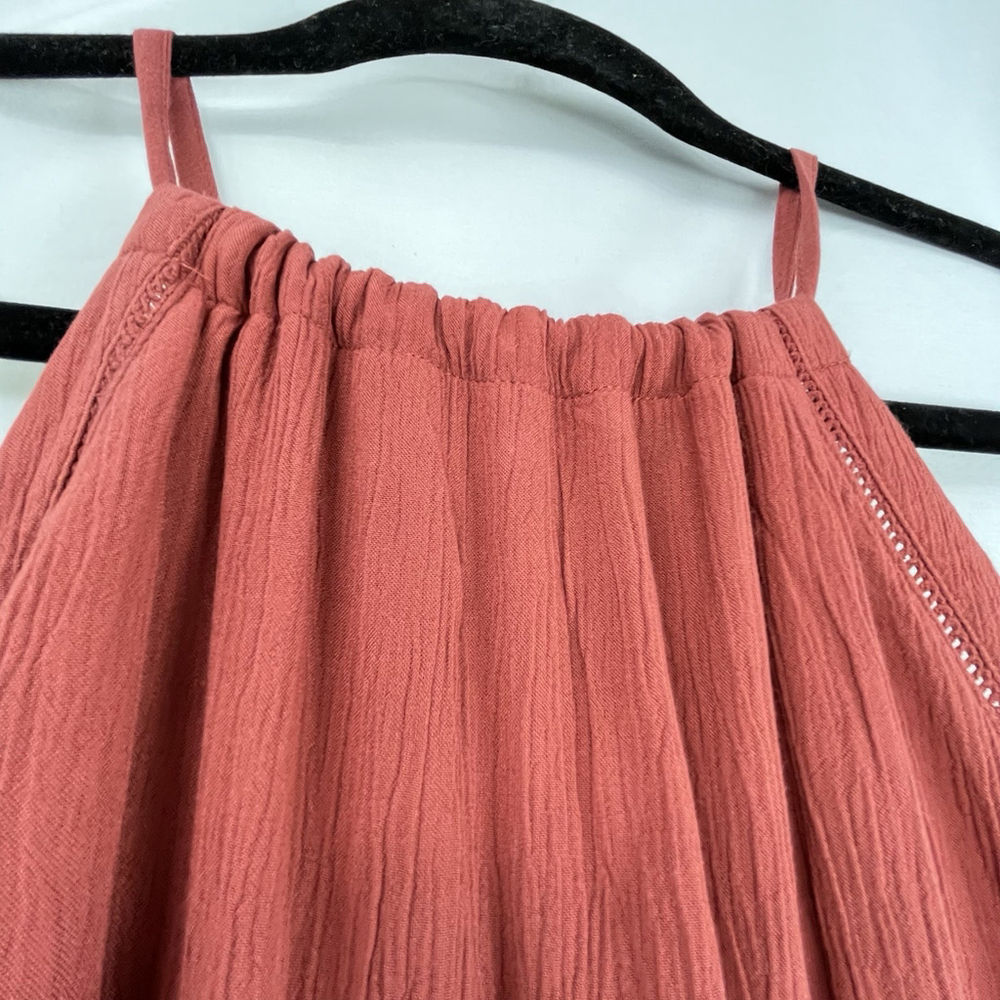 Midi Dress Rayon Halter Neck Tiered Brick Red Sleeveless Flowy XXL resort Boh - Picture 5 of 14